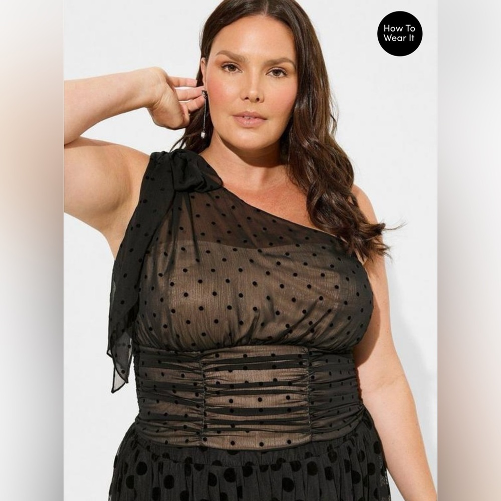 Torrid Chiffon Flocked One Shoulder Crop Top